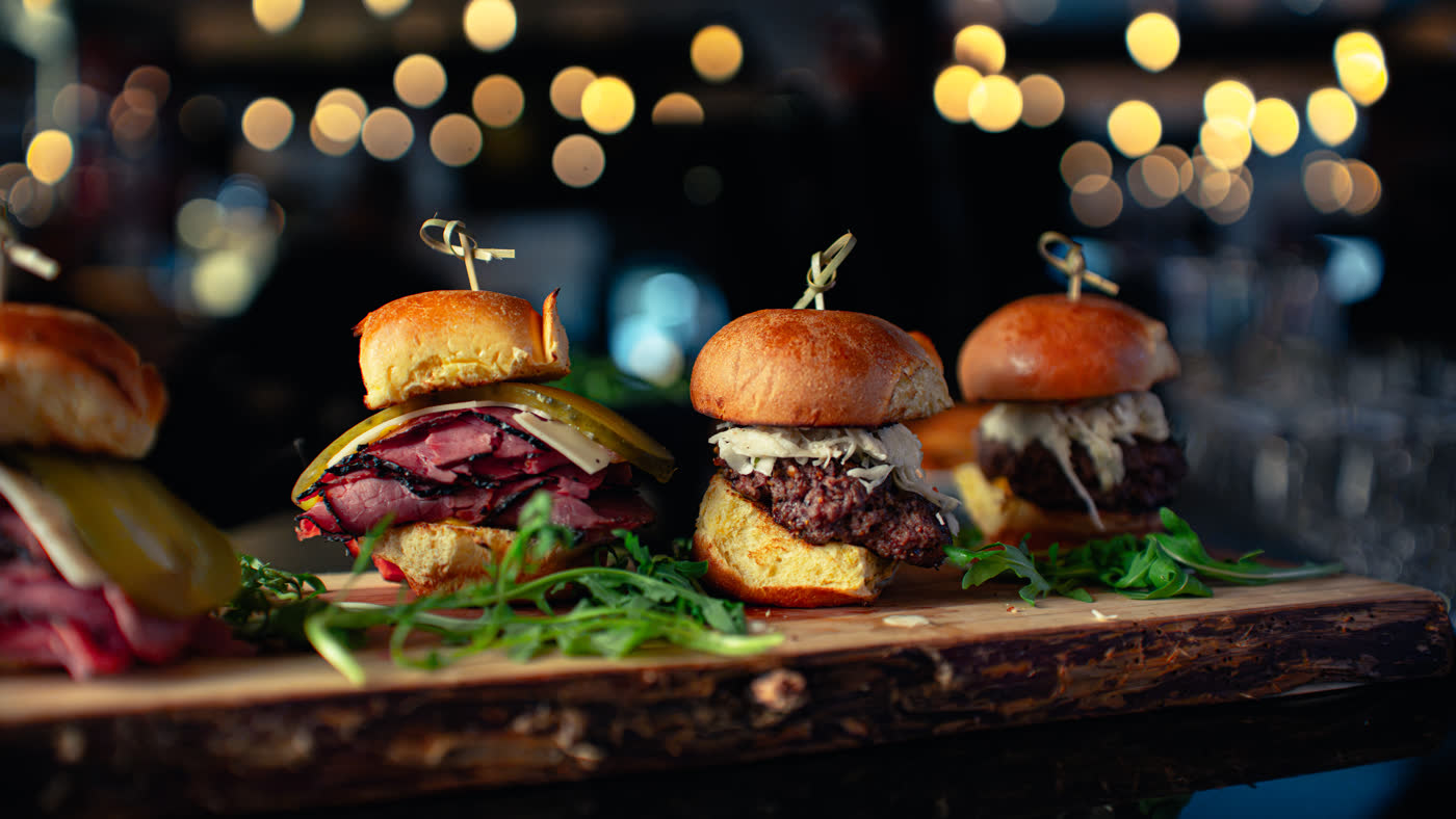 Smoked meat sliders close up