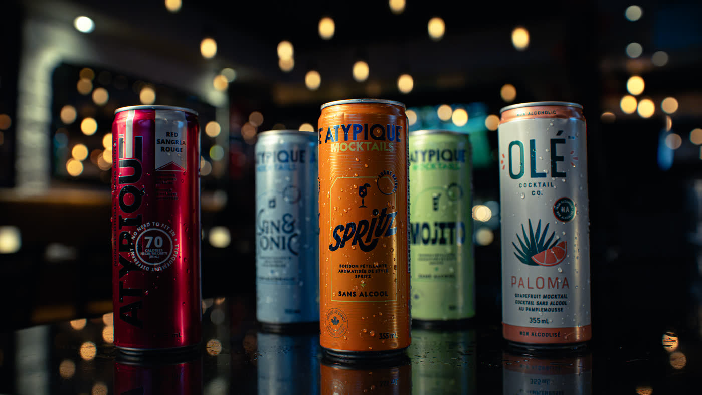 Canned cocktails on a bar
